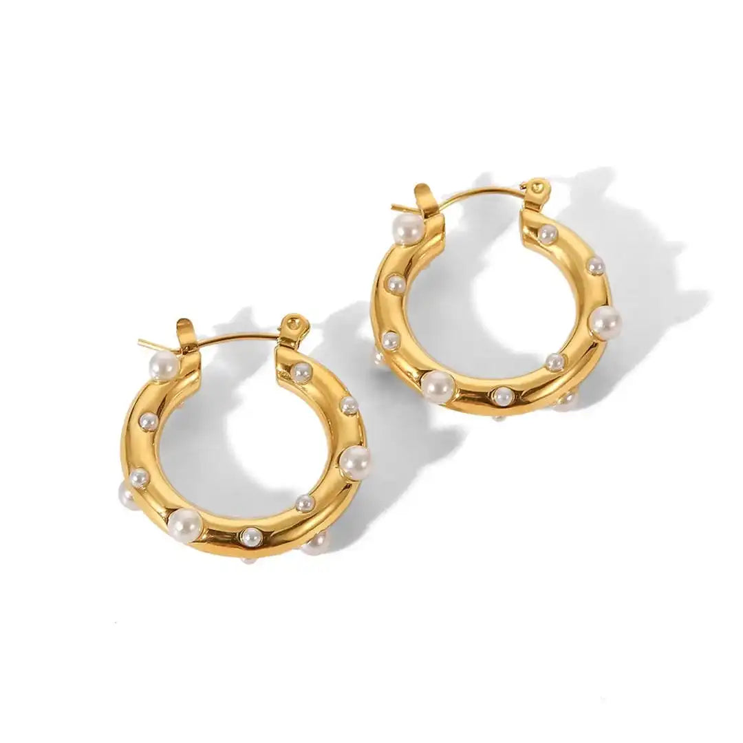Gold Hoop Earrings Clíodhna with Pearls and Crystals