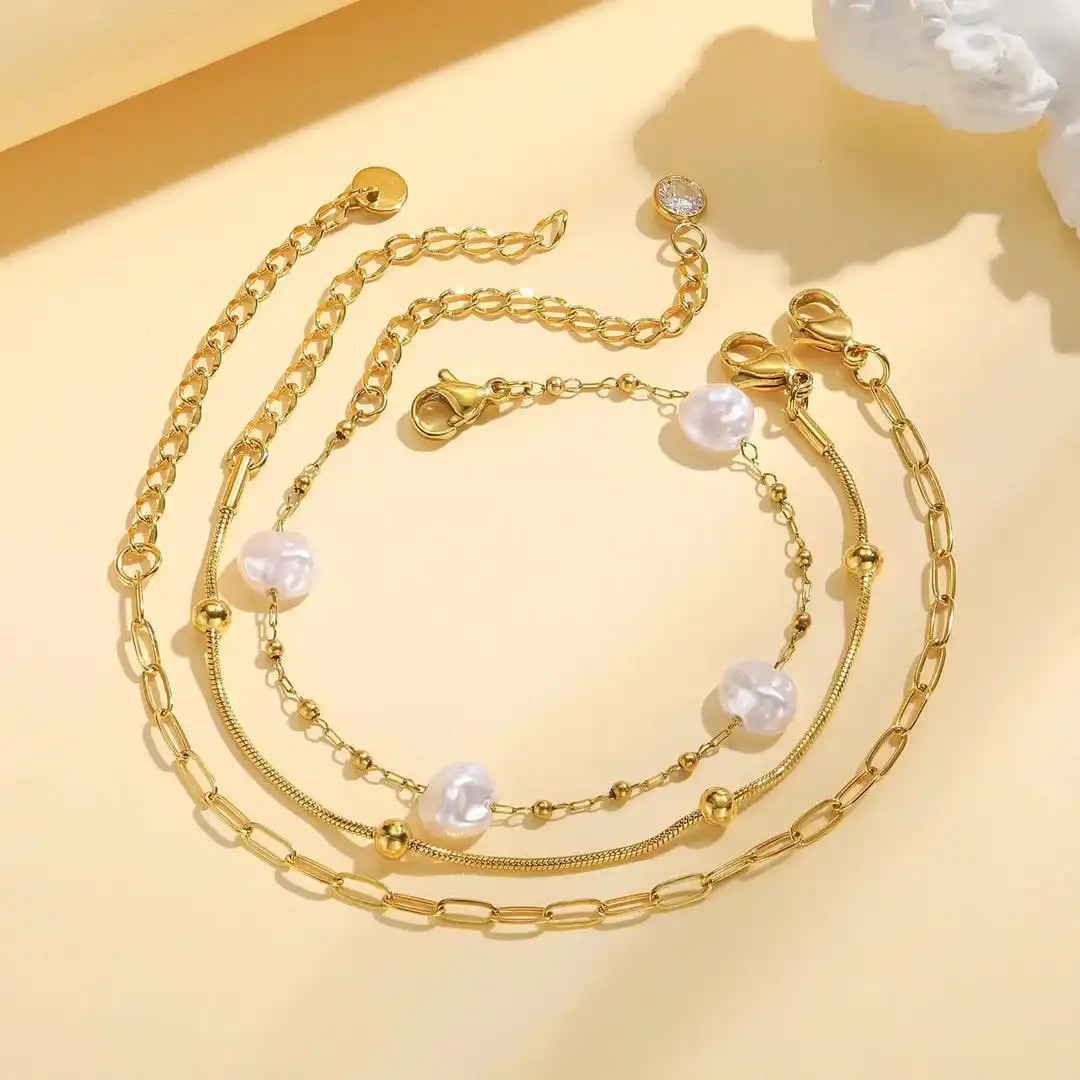 Gold Chain Bracelet Set Síle with Pearls