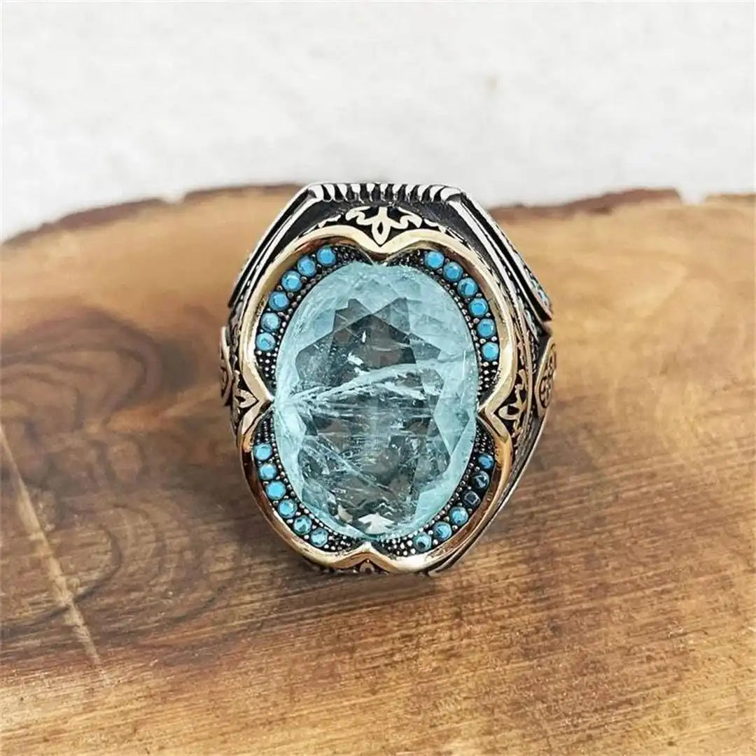 Silver &amp; Gold Ring Clíodhna with Aquamarine