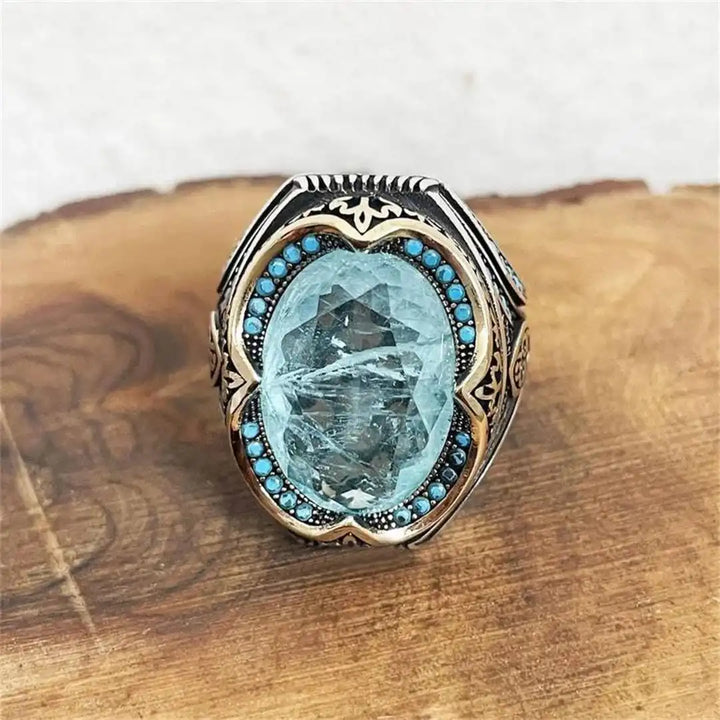 Silver &amp; Gold Ring Clíodhna with Aquamarine