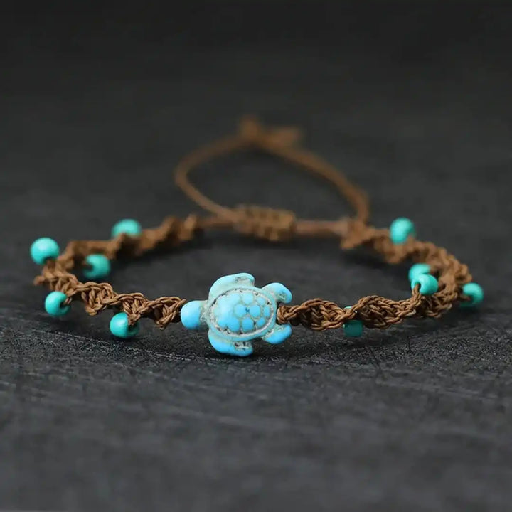 Green Cord Bracelet Fionnuala with Turquoise Turtle