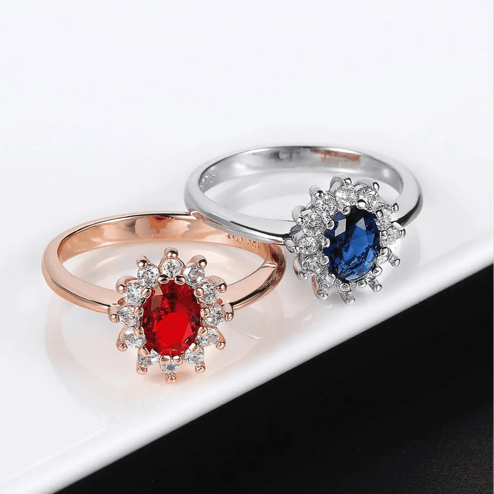 Gold &amp; Silver Halo Ring Clíodhna with Ruby &amp; Sapphire