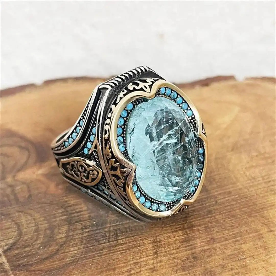 Silver &amp; Gold Ring Clíodhna with Aquamarine