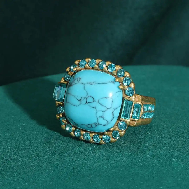 Gold Ring Aisling with Turquoise &amp; Blue Zircon