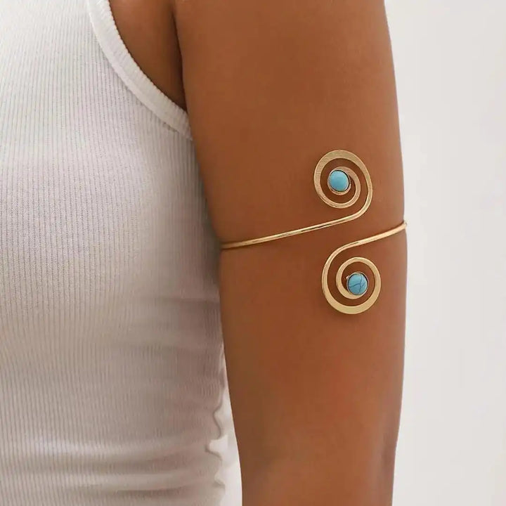 Gold Arm Cuff Gráinne with Turquoise Spirals