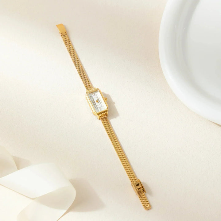 Gold Watch Eithne with Rectangular Case and Mesh Strap