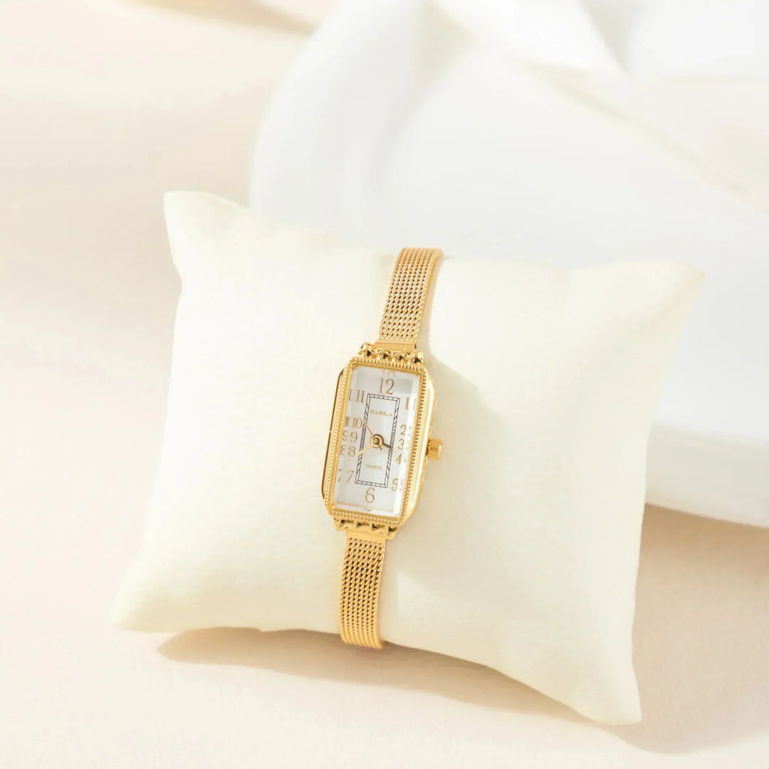 Gold Watch Eithne with Rectangular Case and Mesh Strap