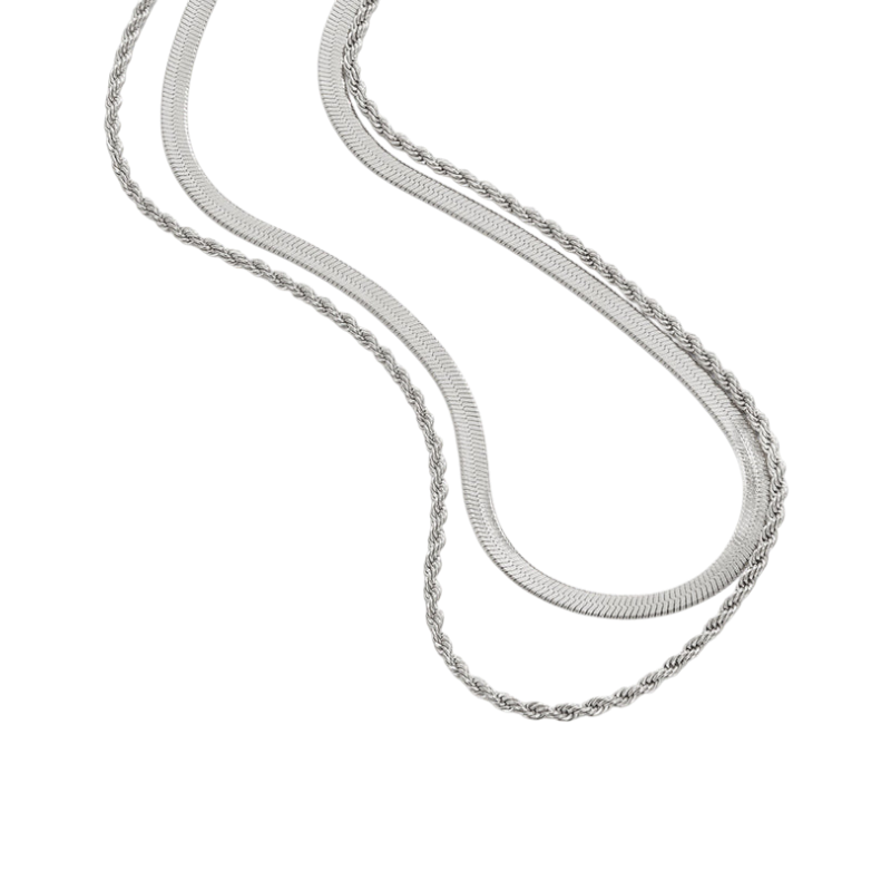 Silver Chain Necklace Cara with Double Layer