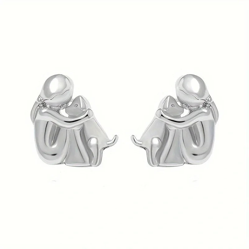 Gold &amp; Silver Stud Earrings with Dog Cuddle Motif