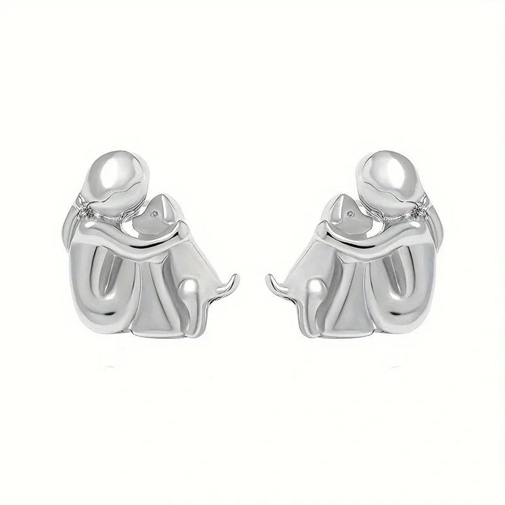 Gold &amp; Silver Stud Earrings with Dog Cuddle Motif