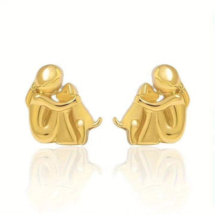 Gold &amp; Silver Stud Earrings with Dog Cuddle Motif