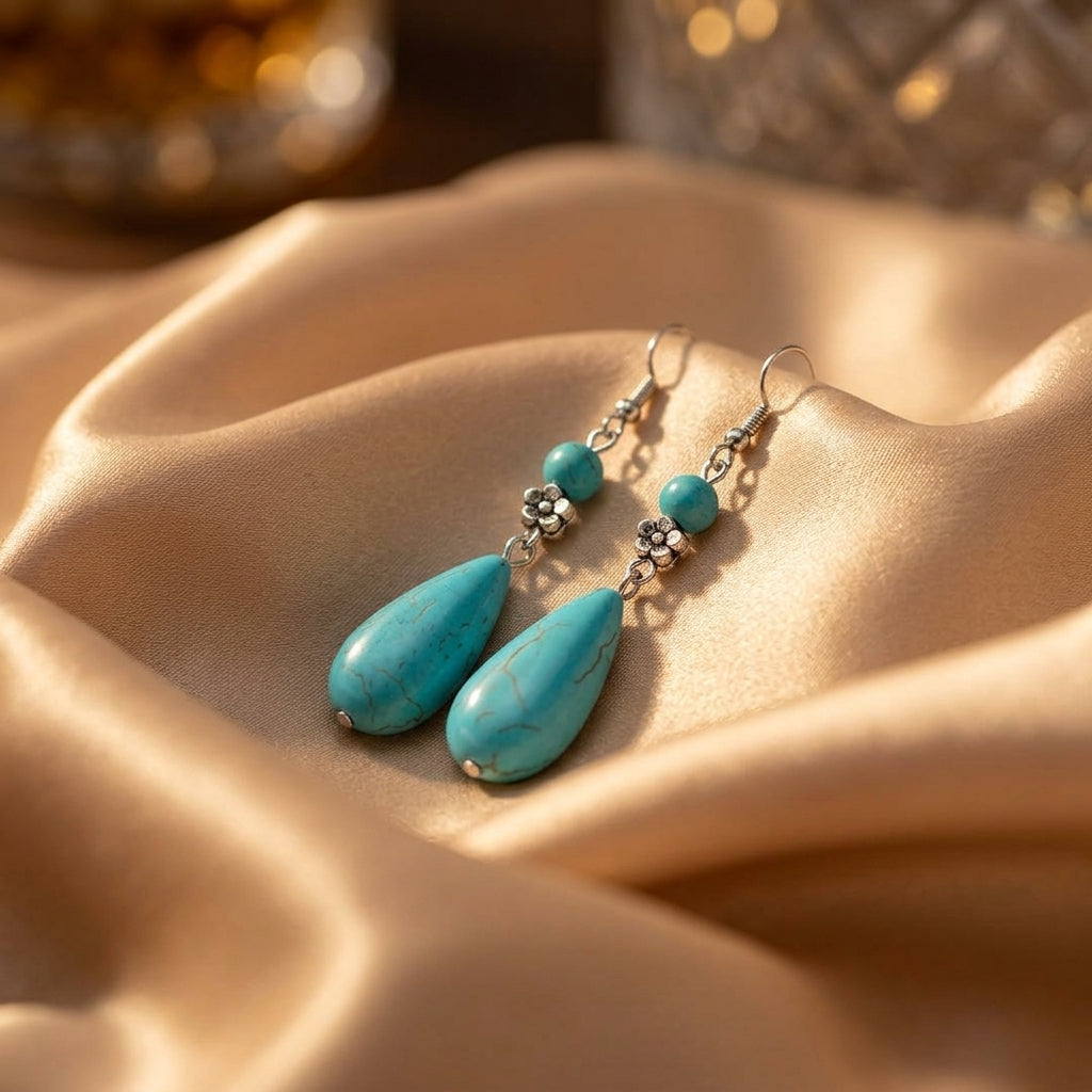 Silver Drop Earrings Clíodhna with Turquoise