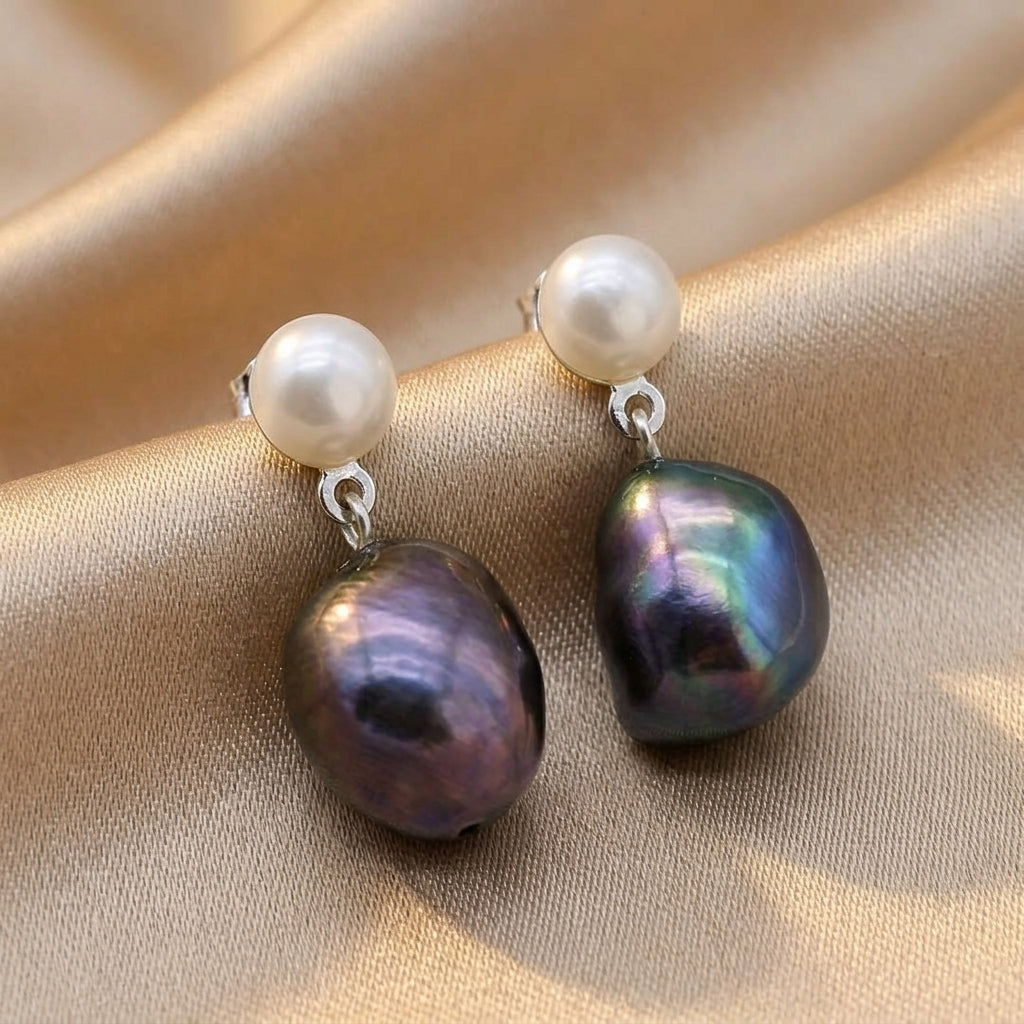 Silver Drop Earrings Róisín with Baroque Pearls