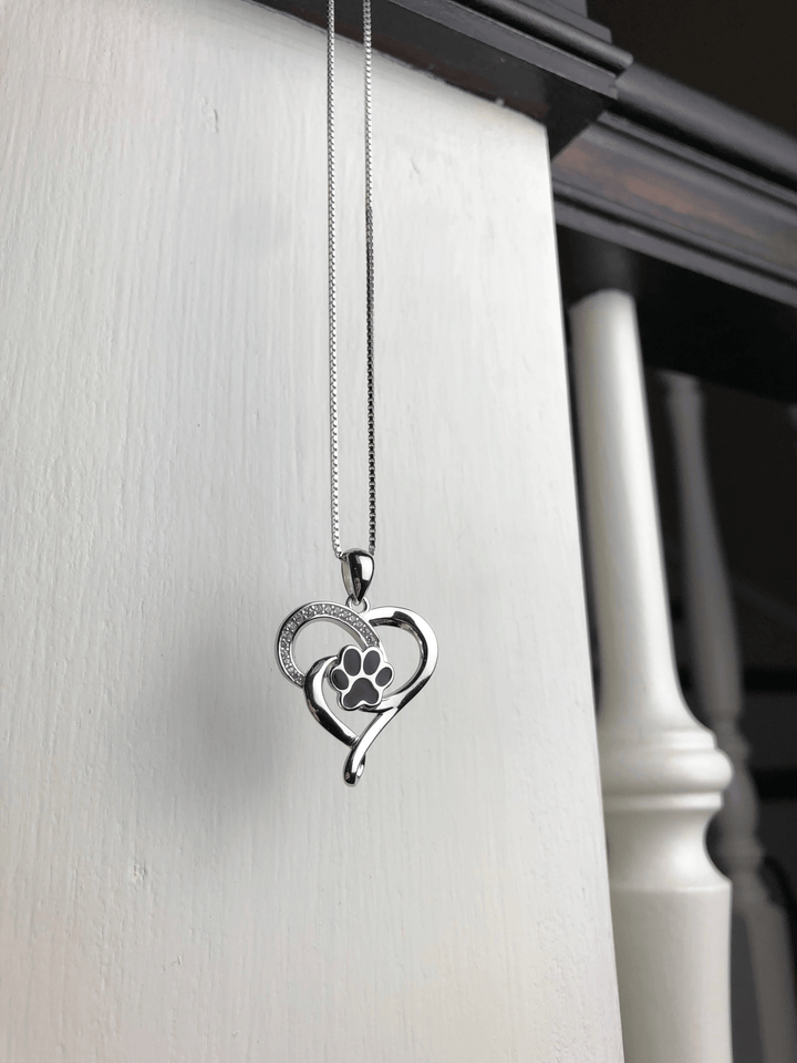 Silver Necklace Cara with Heart and Paw Print