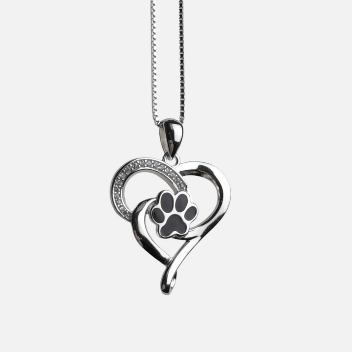 Silver Necklace Cara with Heart and Paw Print