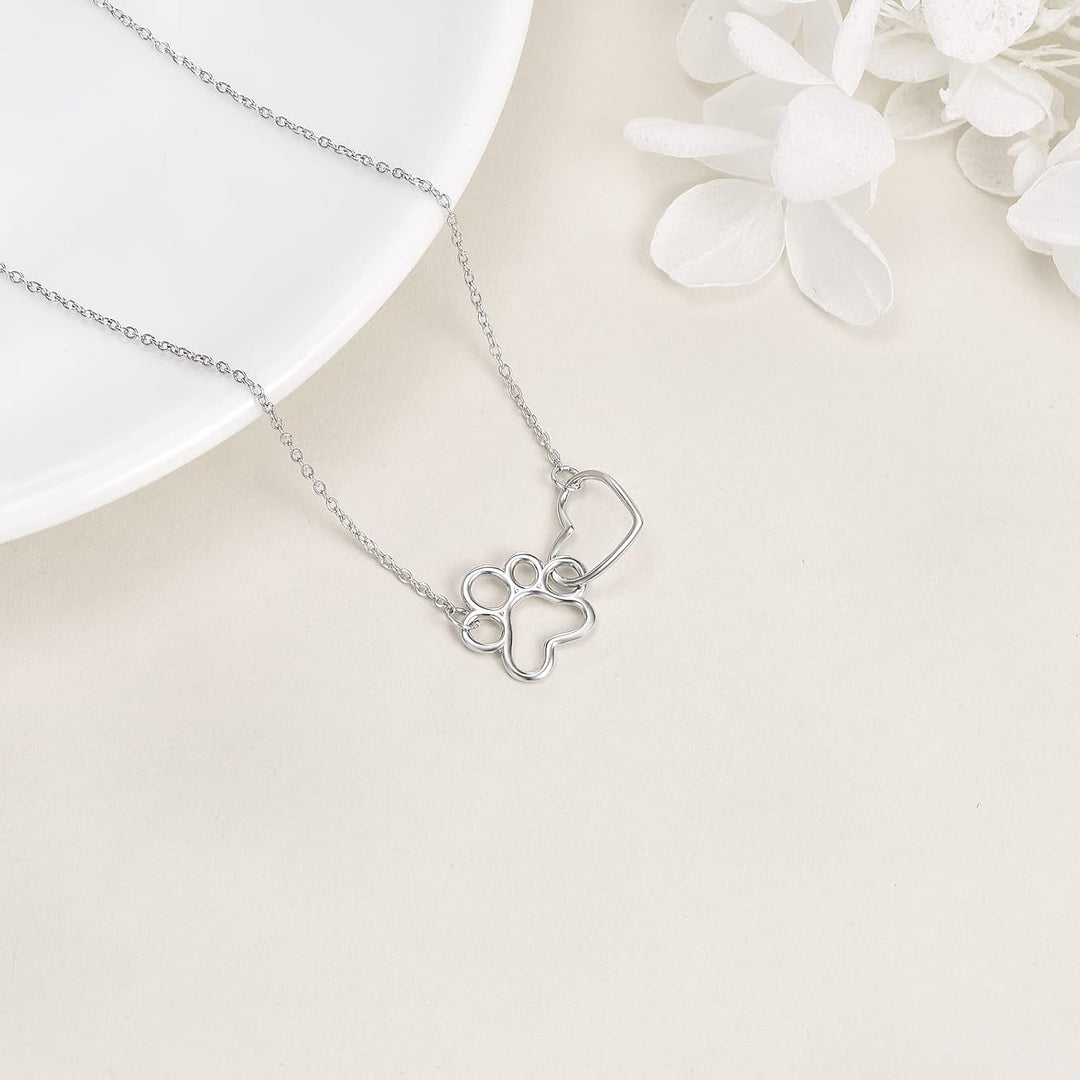 Silver Necklace Sorcha with Paw and Heart