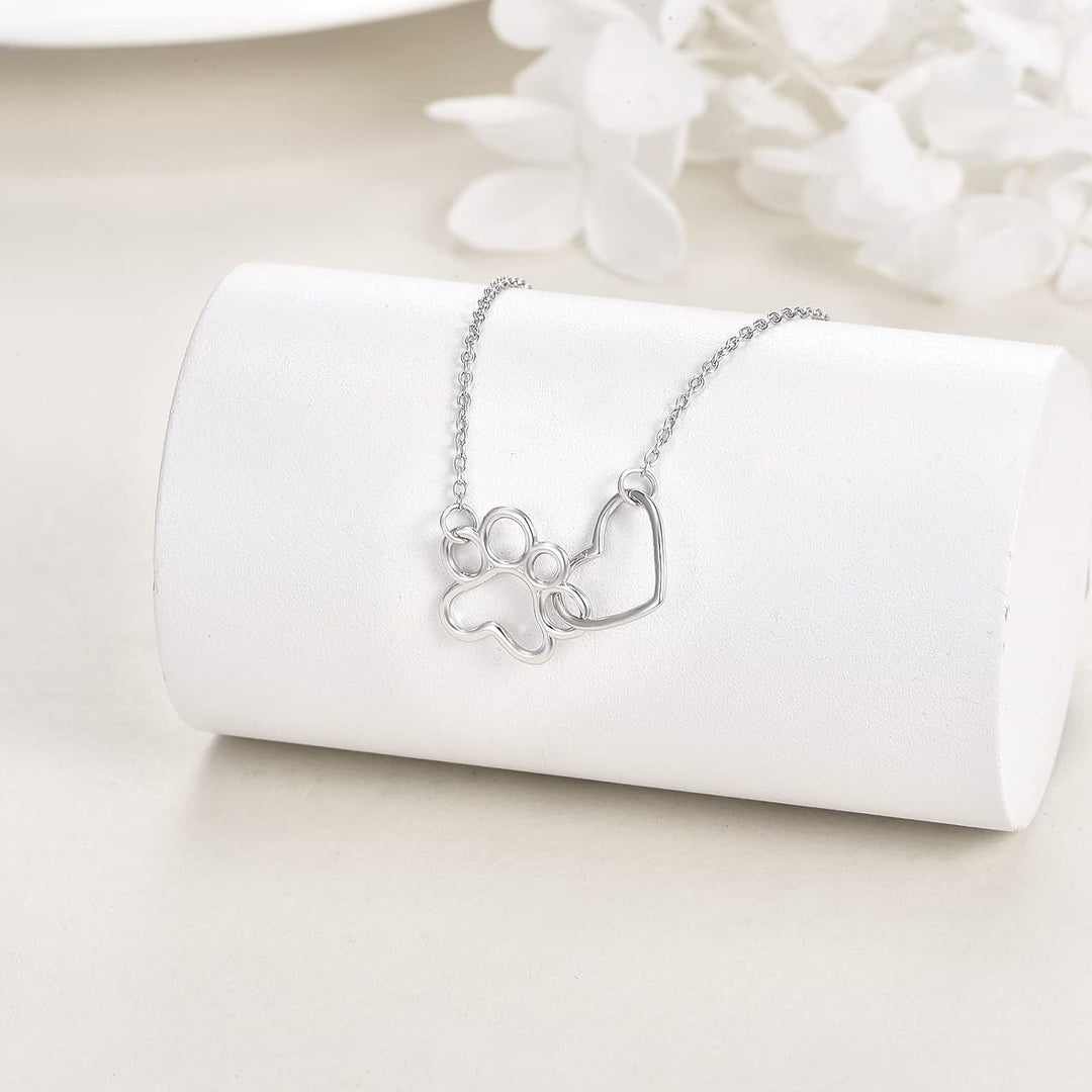 Silver Necklace Sorcha with Paw and Heart