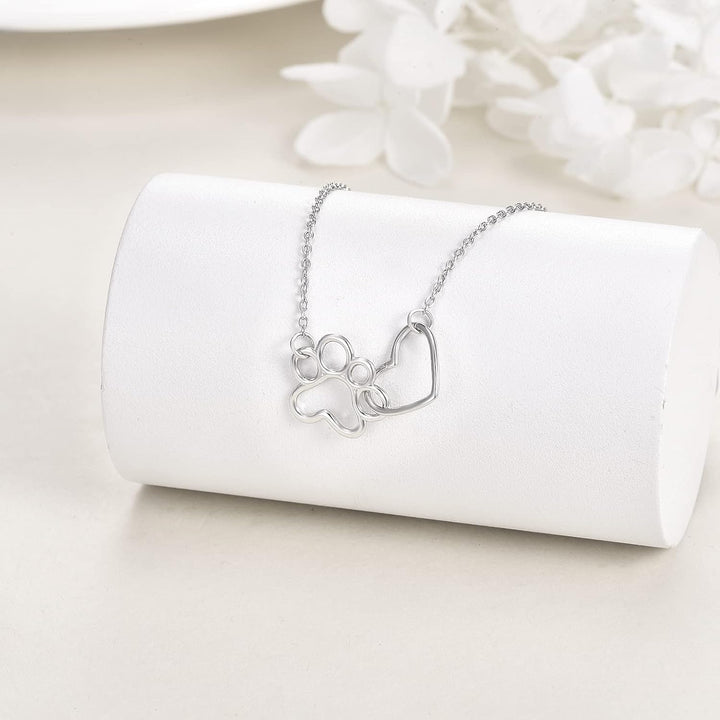 Silver Necklace Sorcha with Paw and Heart