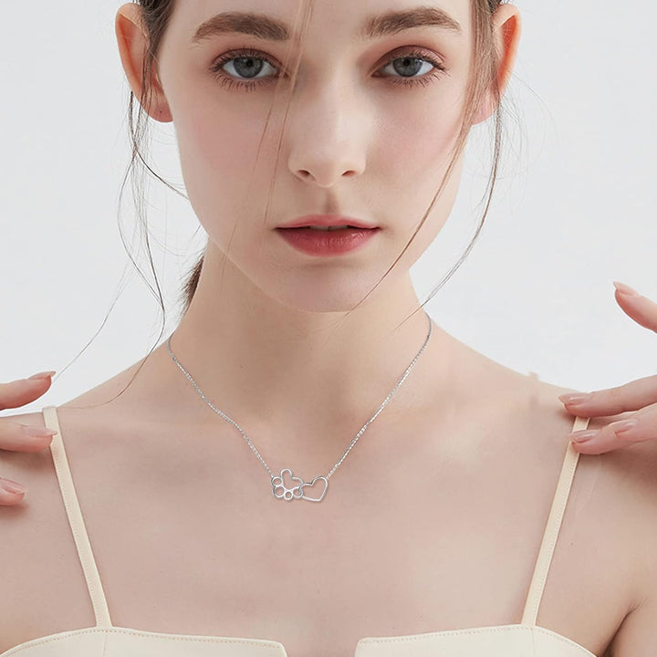 Silver Necklace Sorcha with Paw and Heart