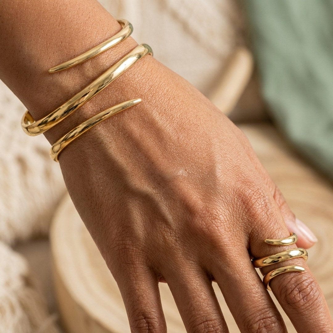 Gold Snake Bangle and Ring Set Saoirse