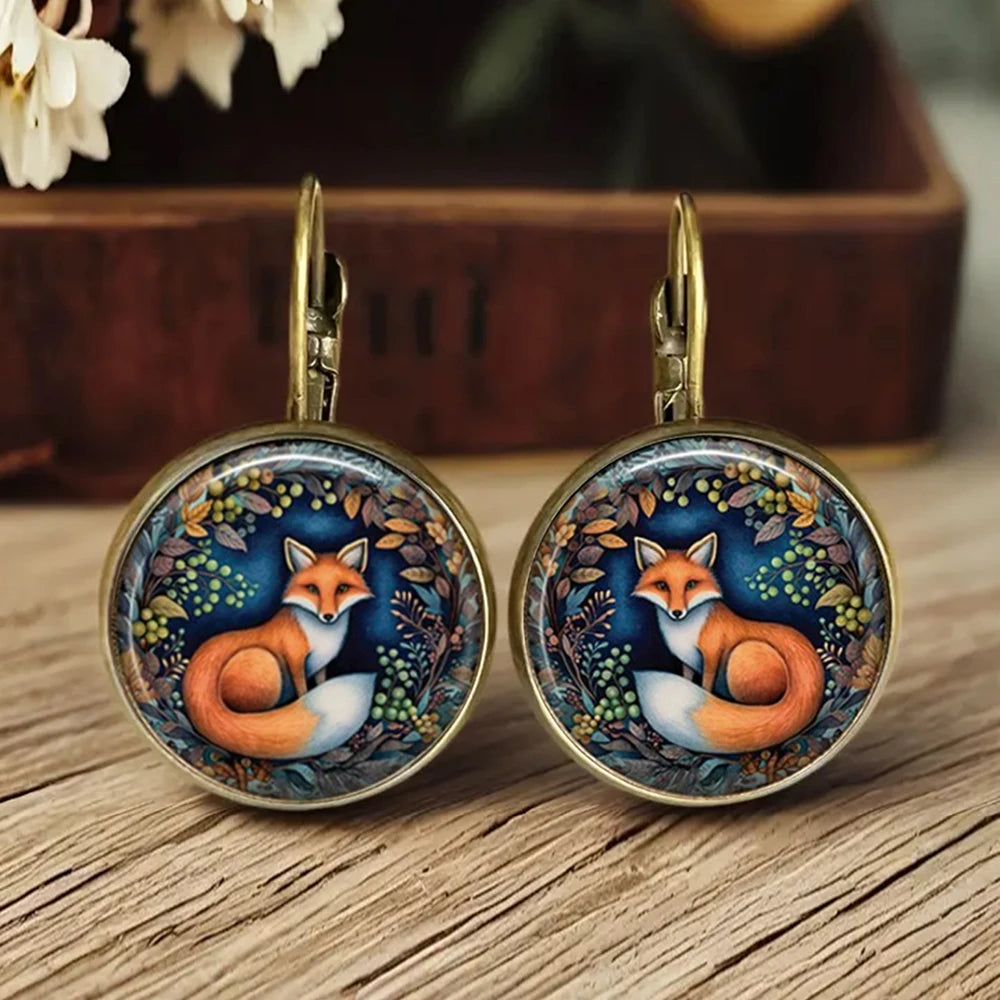 Antique Gold Drop Earrings Ailbhe with Fox Motif