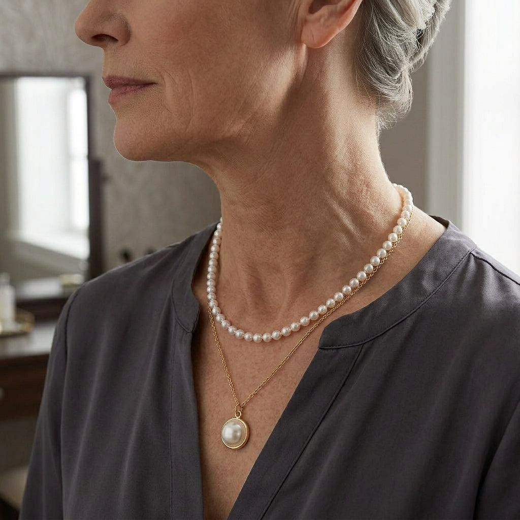 Gold Pearl Necklace Órla with Coin Pendant