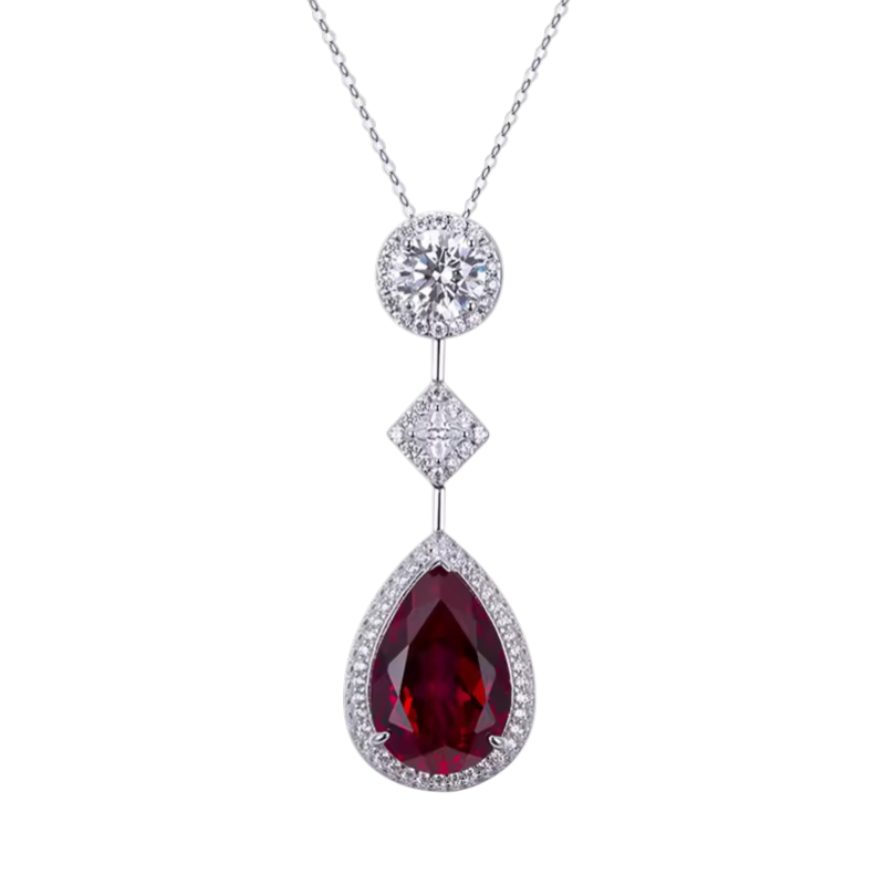 White Gold Necklace Bláthnaid with Ruby Teardrop