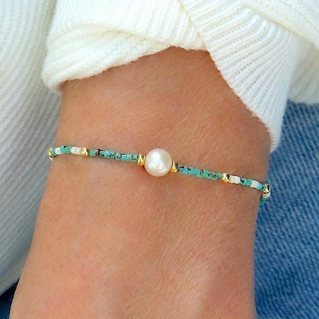 Turquoise Beaded Bracelet Nóra with Pearl