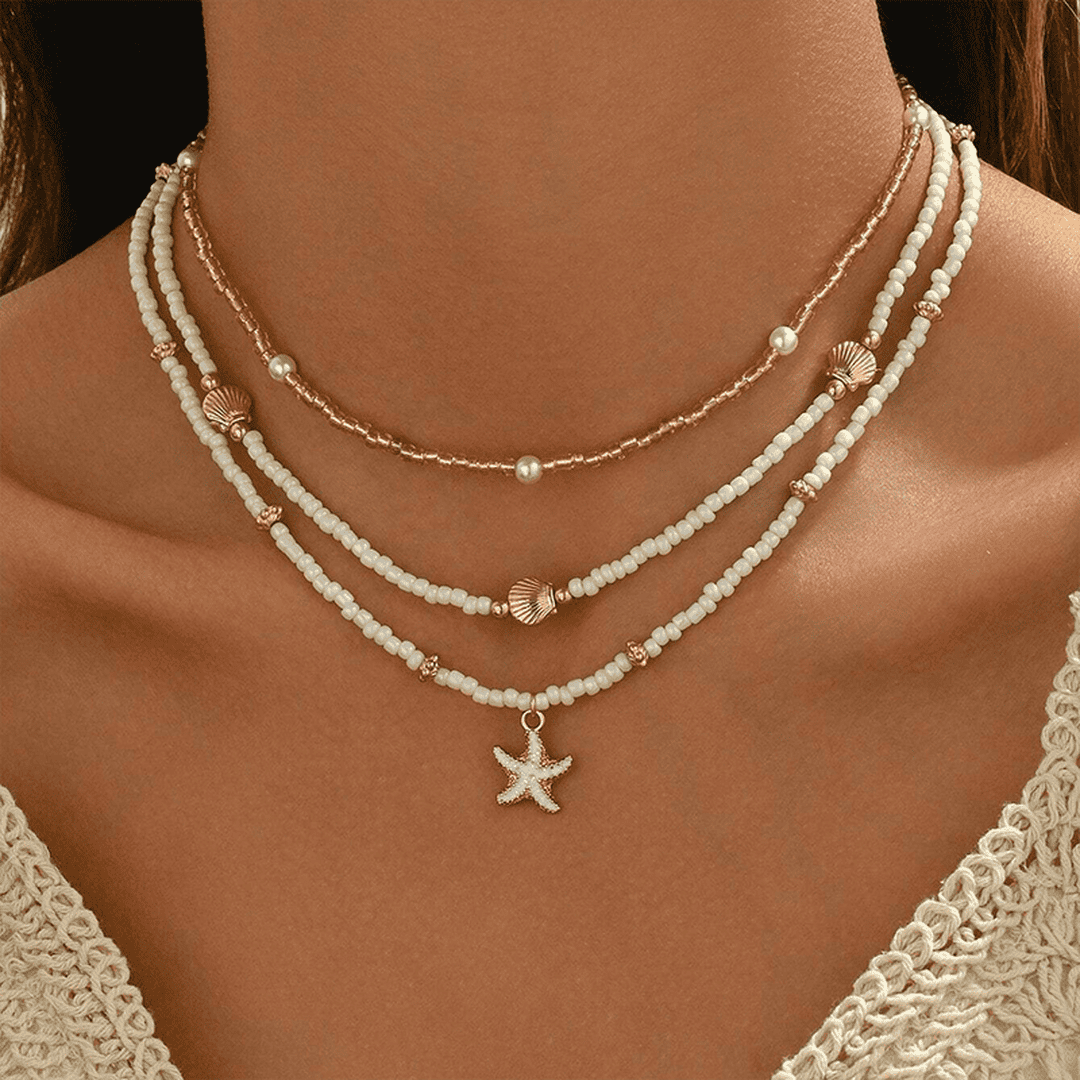 Pearl Beaded Necklace Kinsale with Starfish and Shells