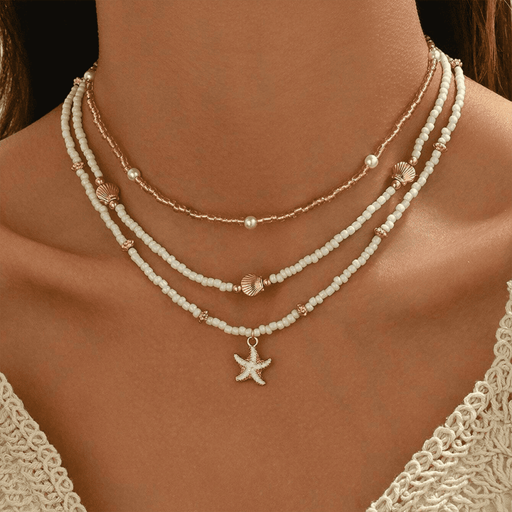 Pearl Beaded Necklace Kinsale with Starfish and Shells