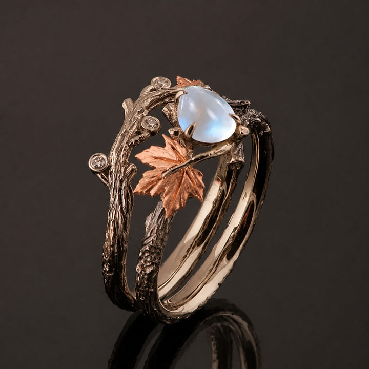 Silver &amp; Rose Gold Ring Fiadh with Moonstone