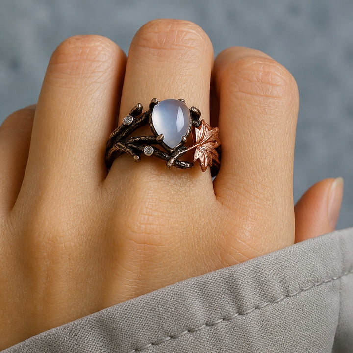 Silver &amp; Rose Gold Ring Fiadh with Moonstone