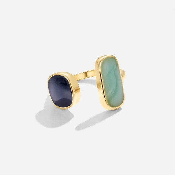 Gold Open Ring Clíodhna with Green Jade and Black Onyx
