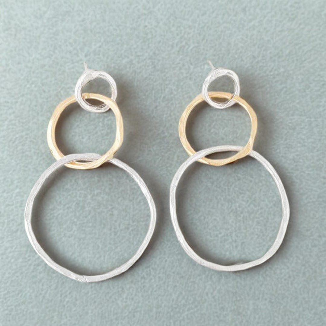 Gold &amp; Silver Hoop Earrings with Hammered Circles