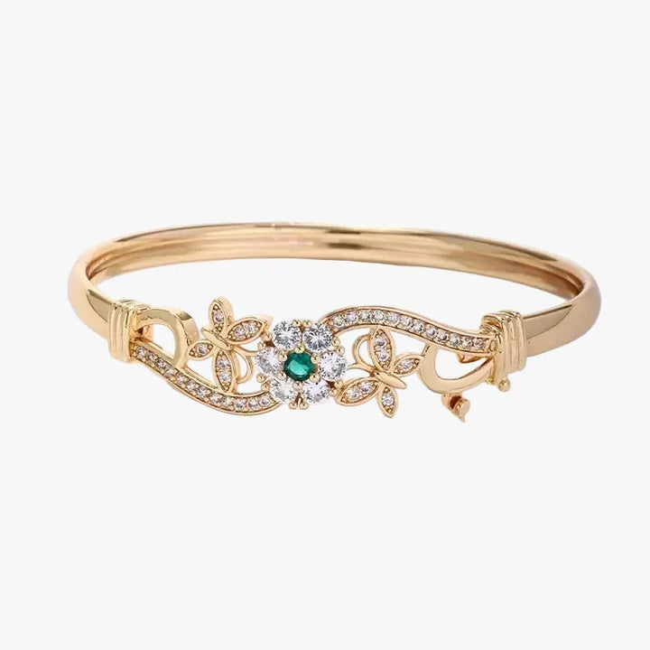 Gold Bangle Bracelet Gráinne with Emerald &amp; Zirconia
