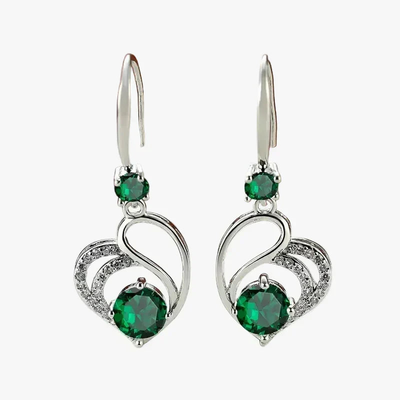 Silver Drop Earrings Méabh with Emerald Crystals