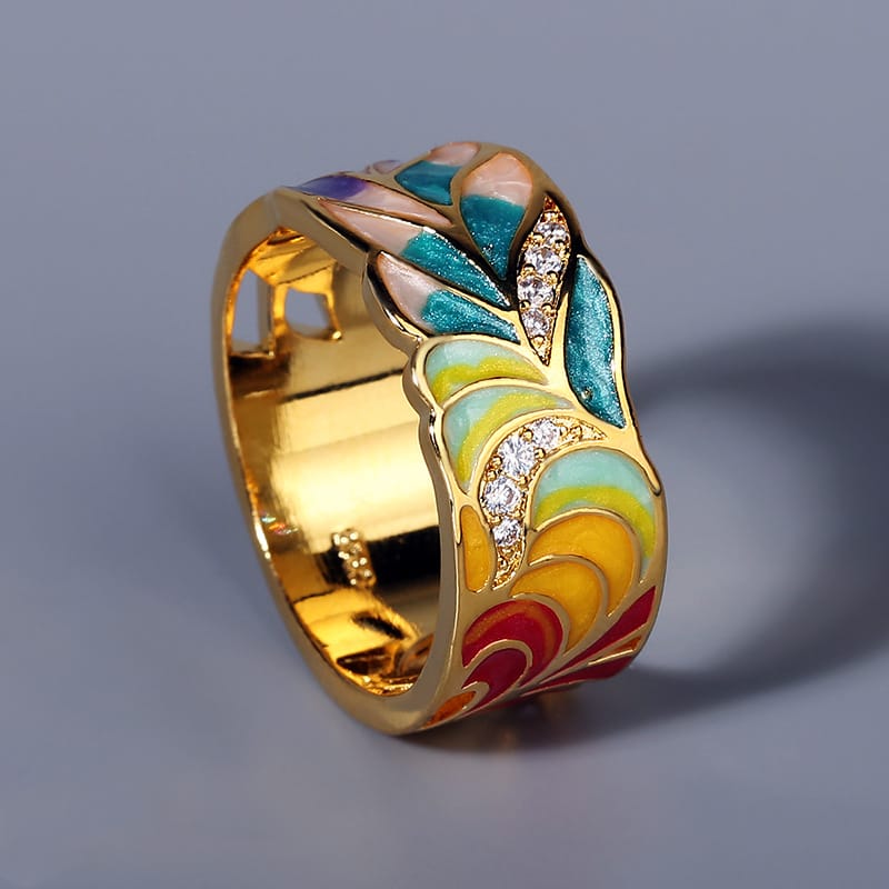 Gold Ring Ciara with Enamel Mosaic