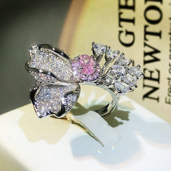 Silver Ring Aisling with Pink Crystal