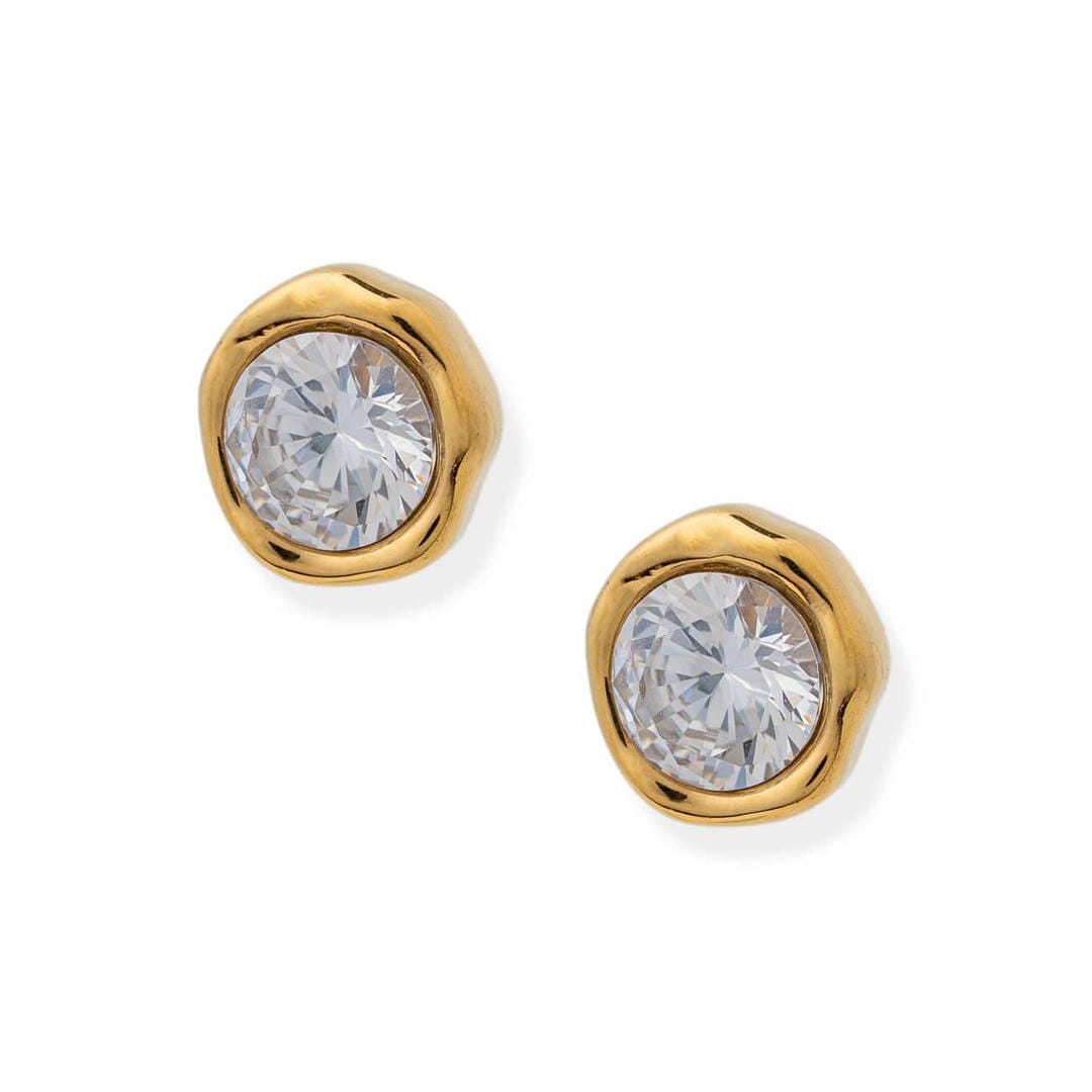 Gold Stud Earrings Muirne with Round Zirconia