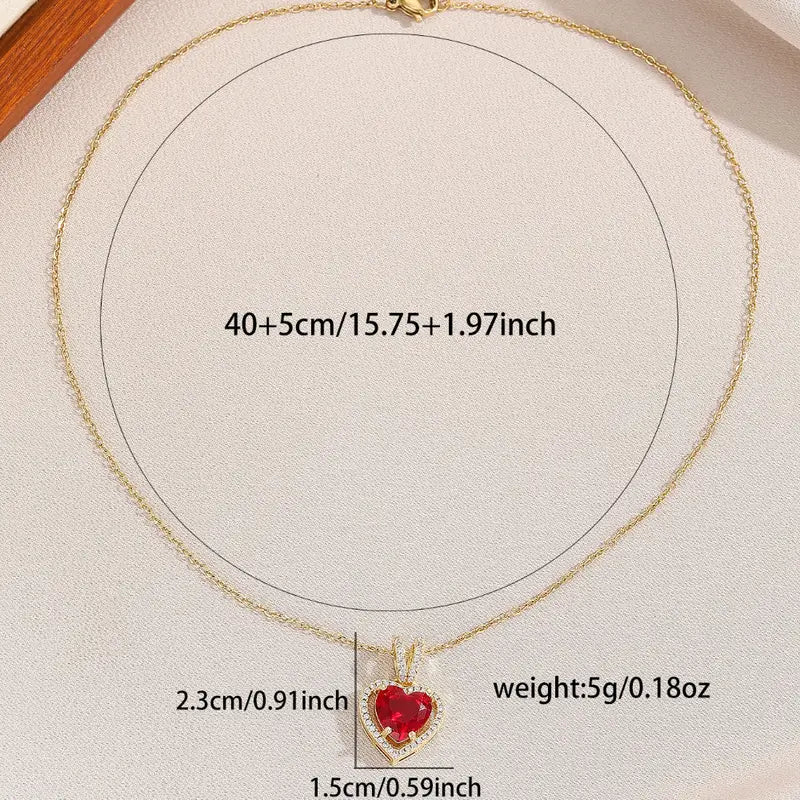 Gold Necklace Róisín with Red Ruby Heart
