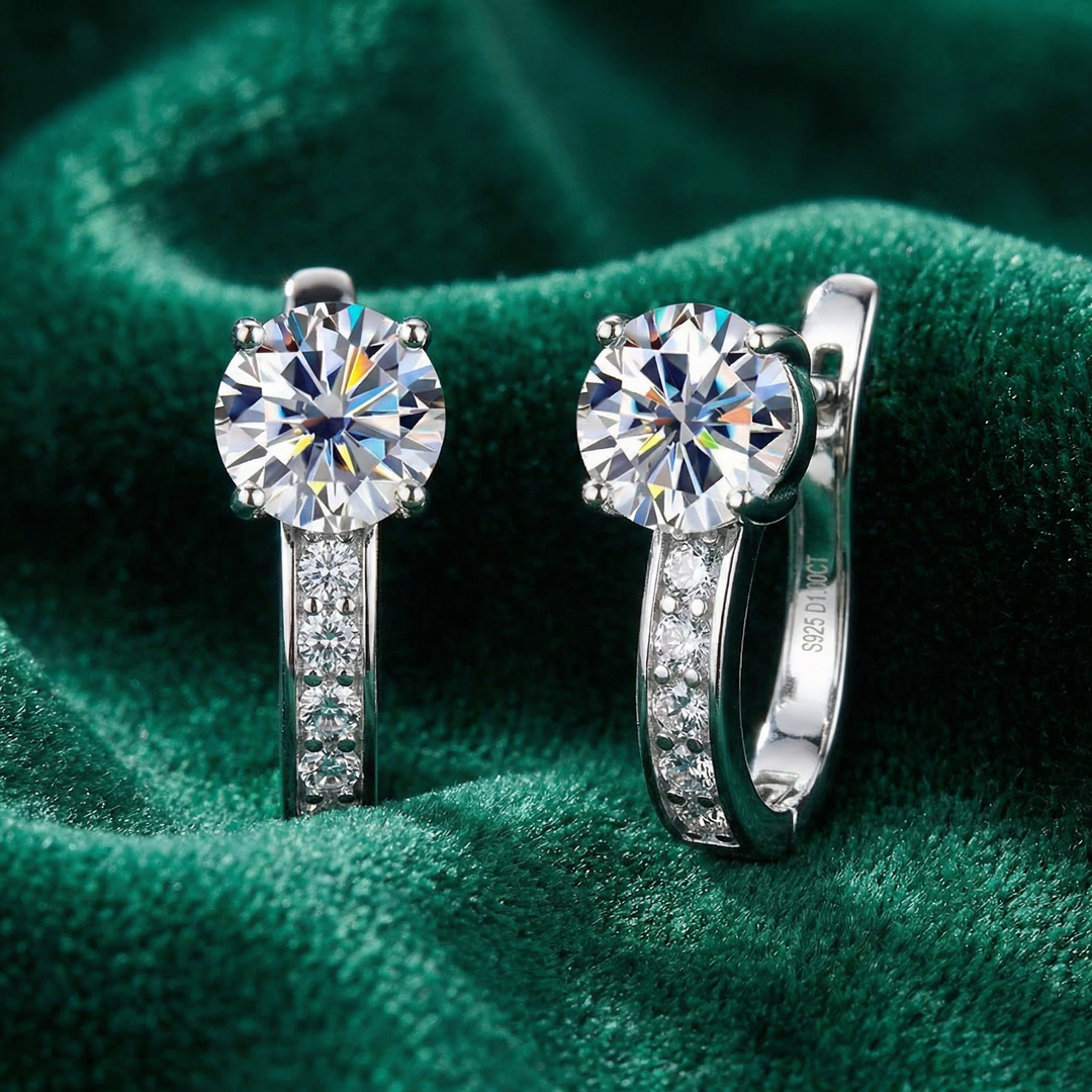 Gold Huggie Earrings Ciara with Crystal Solitaire