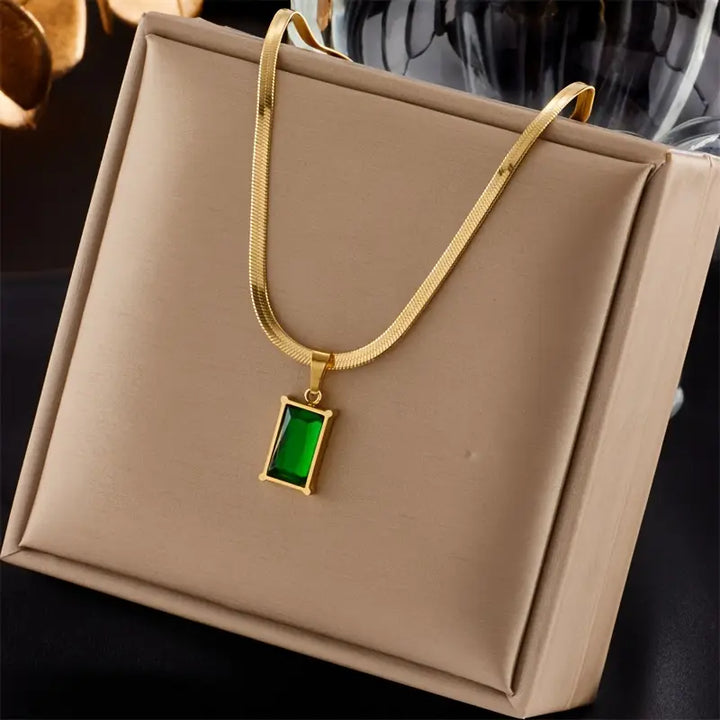Gold Necklace Set Áine with Emerald