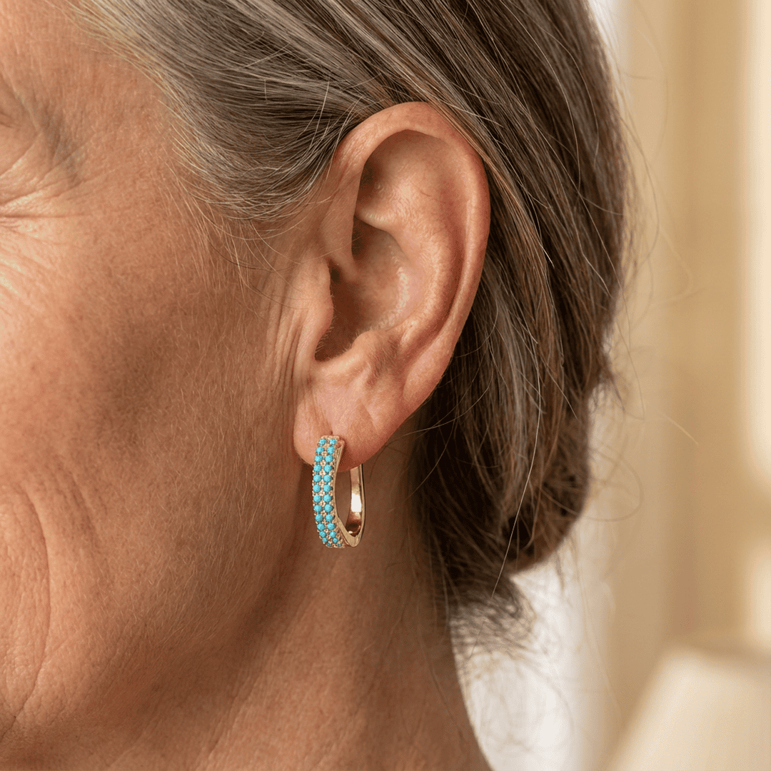 Gold Huggie Earrings Nuala with Turquoise