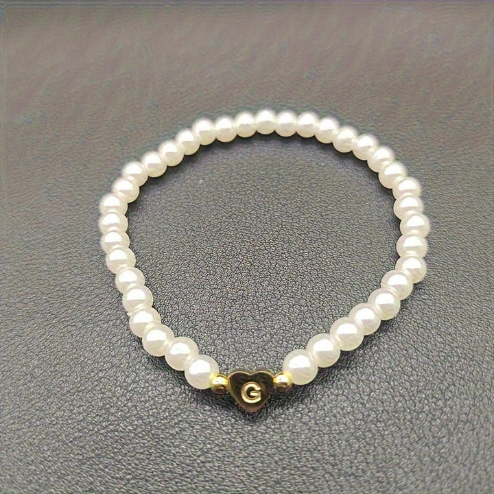 Pearl Beaded Bracelet Laoise with Heart Initial