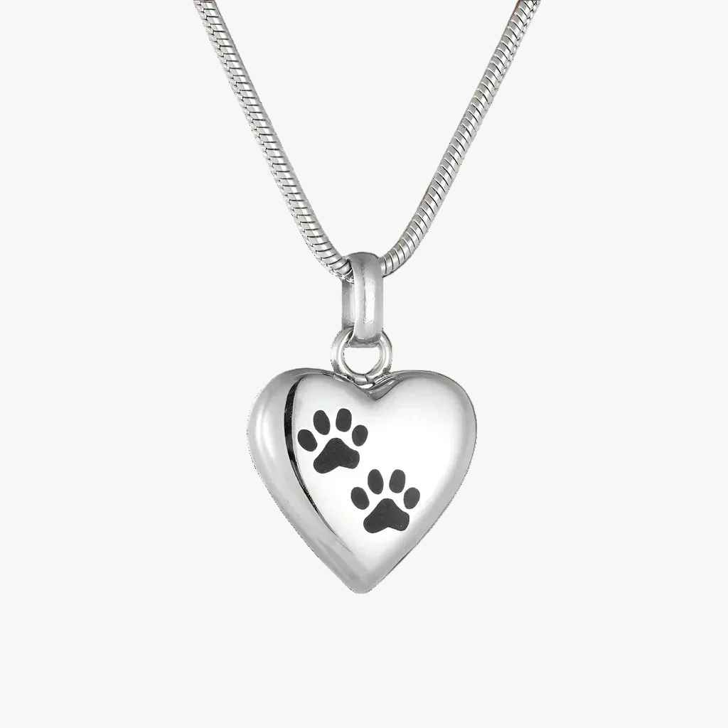 Silver Necklace Róisín with Paw Prints Heart
