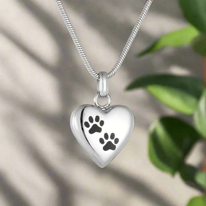 Silver Necklace Róisín with Paw Prints Heart