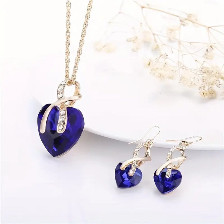Gold Necklace Set Neasa with Blue Sapphire Hearts