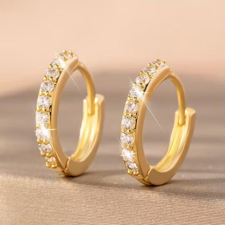 Gold Huggie Earrings Aisling with Crystals