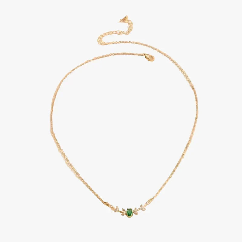 Gold Necklace Róisín with Emerald and Zirconia Leaves