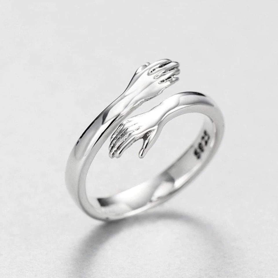 Silver Adjustable Ring Aoife with Embracing Hands Motif